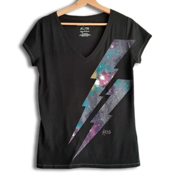 AEROPOSTALE Galaxy Thunderbolt Short Sleeve V-Neck T-Shirt Sz M - Picture 1 of 5